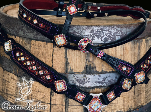 Crimson & Volcano Color Shifting Tack Set with Wide Crownpiece image 2