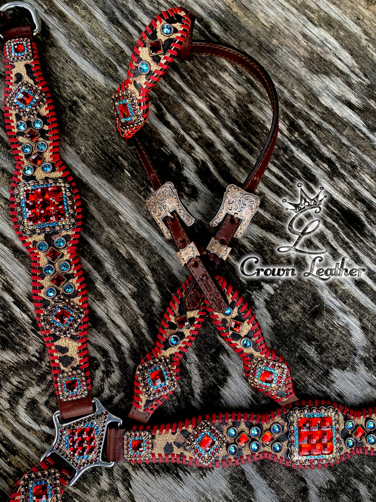 2014-1 Style Red Whipstitch Leopard Tack Set image 0