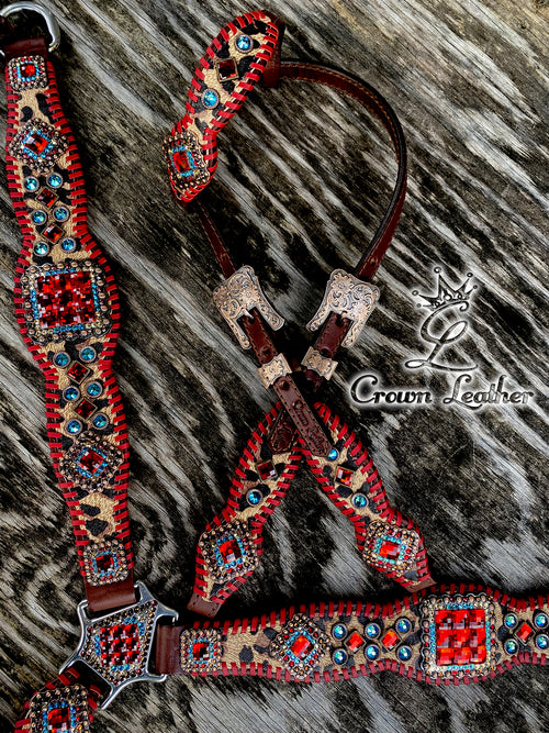 2014-1 Style Red Whipstitch Leopard Tack Set image 0