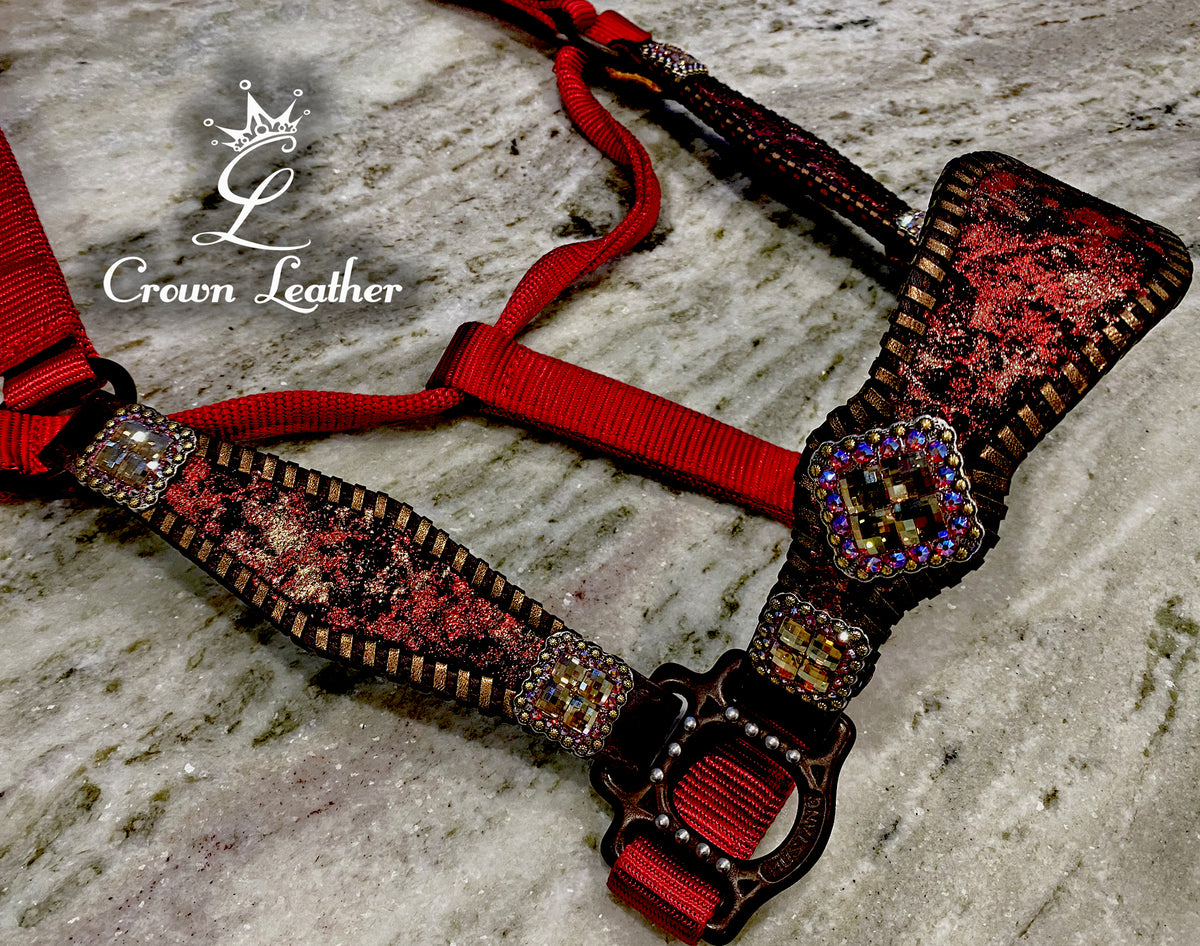 Metallic Red & Bronze Whipstitch Halter image 1