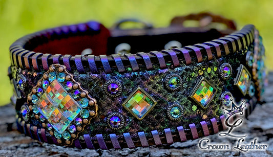 Python & Oil Slick Whipstitch Dog Collar image 1