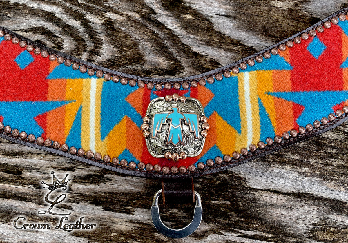 Pendleton Wool Tripping Collar with Handmade Turquoise Thunderbird Hardware image 2