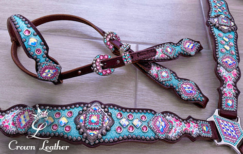 Turquoise Halo & Rose Crystal Tack Set image 1