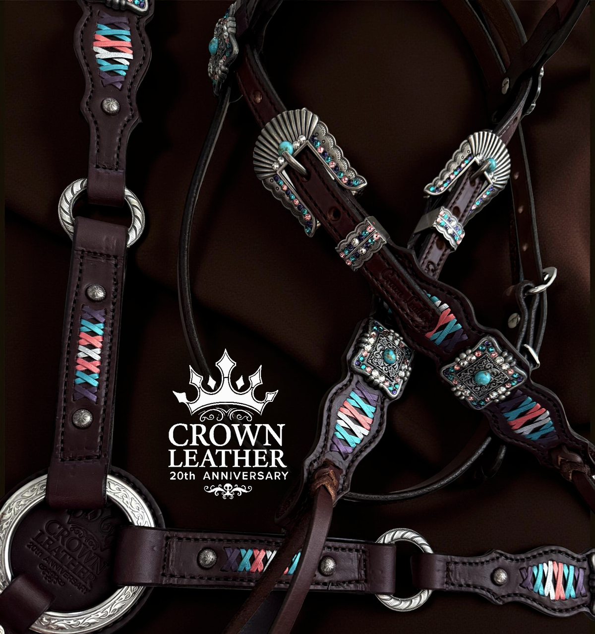 Kingman Turquoise, Coral & Purple Crystal Laced Headstall image 1