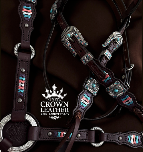 Kingman Turquoise, Coral & Purple Crystal Laced Headstall image 1
