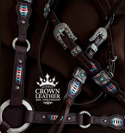 Kingman Turquoise, Coral & Purple Crystal Laced Headstall image 1