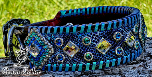Blue & Turquoise Metallic Whipstitch Dog Collar image 1