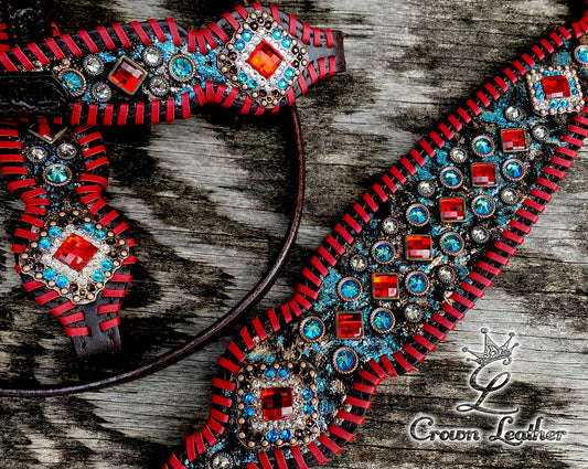 Metallic Turquoise & Red Whipstitch Set image 0