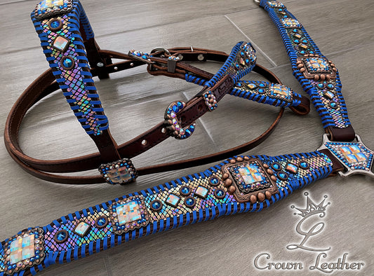 Oil Slick & Blue Whipstitch Tack Set image 0