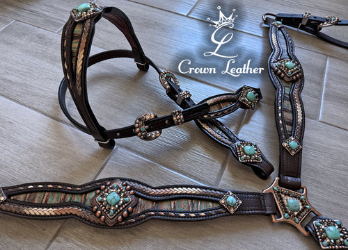 Kingman Turquoise & Brown Ombre Laced Tack Set image 2