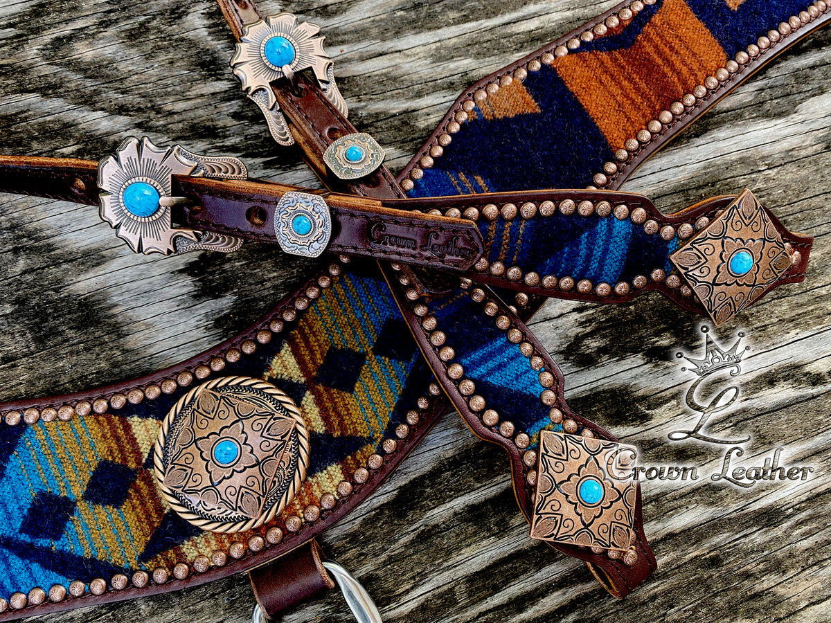 Navy Multi Color Pendleton Tripping Collar & Headstall Set image 2