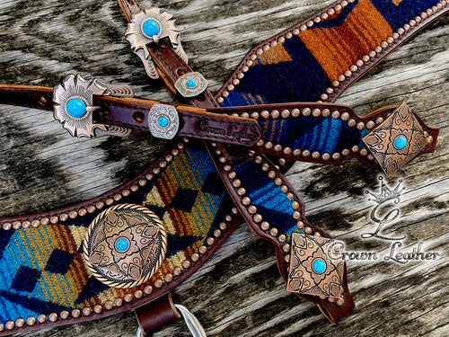 Navy Multi Color Pendleton Tripping Collar & Headstall Set image 2