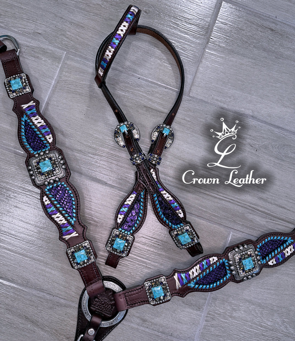 Turquoise & Purple Laced Crystal Tack Set image 0