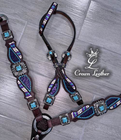 Turquoise & Purple Laced Crystal Tack Set image 0