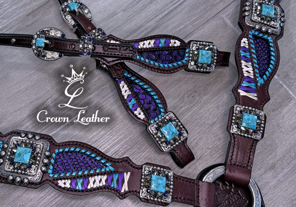 Turquoise & Purple Laced Crystal Tack Set image 2
