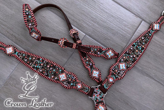Coral Navajo Confetti Whipstitch Tack Set image 2
