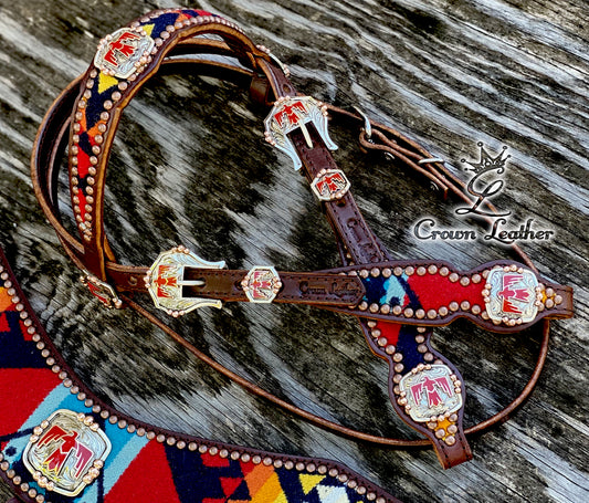 Pendleton Tripping Collar/HS Set with Red Handmade Thunderbird (1 of a Kind) image 1
