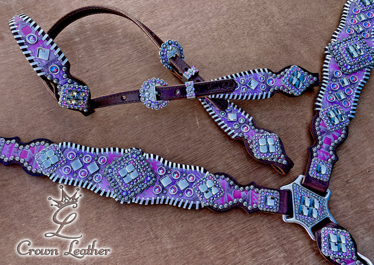 Pink & Purple Aztec Whipstitch Tack Set image 1