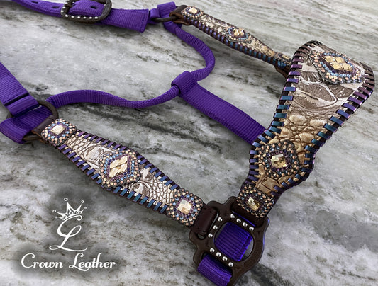Copper Silver Croc Color Shifting Whipstitch Halter image 0