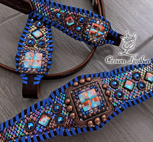 Oil Slick & Blue Whipstitch Tack Set image 1