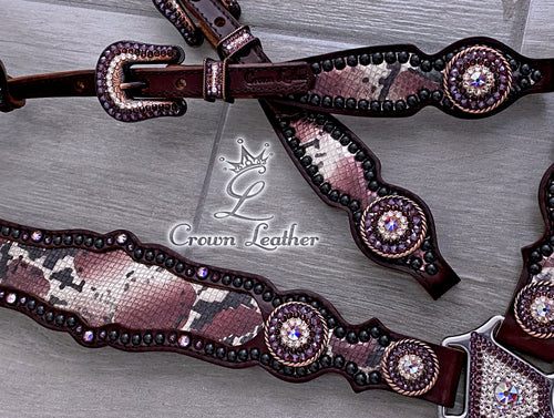 Burgundy & Gold Python Crystal Tack Set image 0